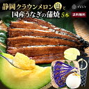 【お届け日時指定OK】【送料無料】静岡クラウンメロン×うなぎ蒲焼 (クラウンメロン山等級 1玉 (静岡県産) うなぎ蒲焼 5本)ガラス温室栽培