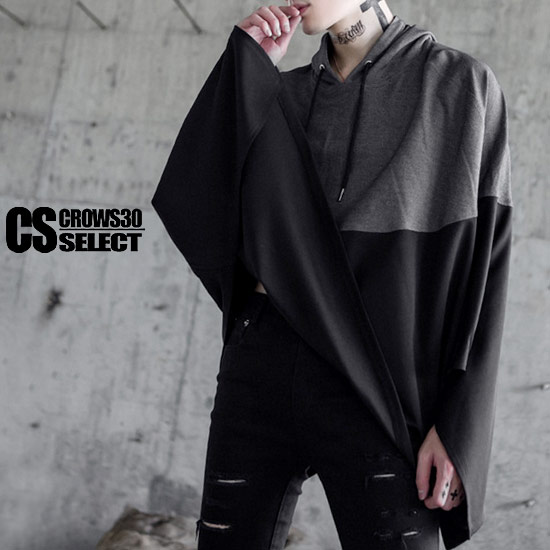 楽天クローズCROWS-WHITEorBLACK-ポンチョ メンズ ドレープコート メンズファッション 変形 バイカラー コート 新作 アウター モード系 個性的 ロック お兄系 ホスト V系 ビジュアル系 衣装 ストリート系 オラオラ系 モード系 ブラック 黒 グレー