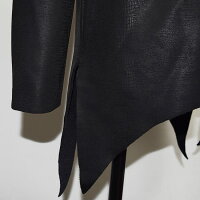 ロングTシャツメンズハイネックPUレザー切替ロゴ長袖Tシャツ変形アシメアシンメトリーメンズファッションインポート切替カットソー変形トップスロック2018春秋冬新作ホストV系ビジュアル系モード系ストリート系衣装ブラック黒お兄系
