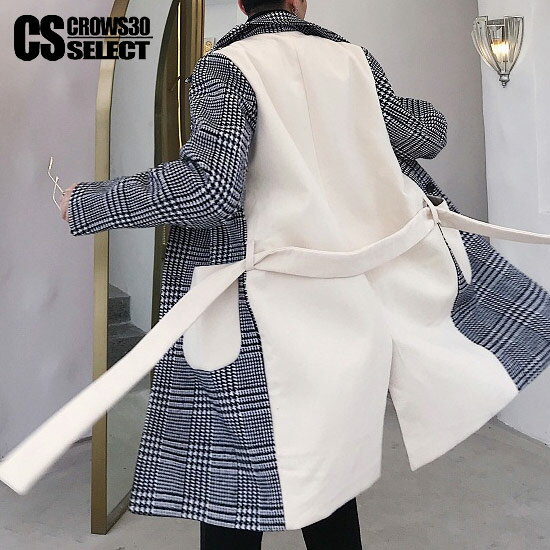 チェスターコート メンズ ロングコート 千鳥格子 千鳥チェック メンズファッション ガウンコート トレンチコート 新作 アウター モード系 ロング丈 個性的 ロ...