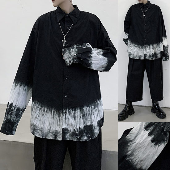 本店は シャツ メンズ モード系 ロングシャツ バイカラー ムラ柄 ペイント オーバーサイズシャツ インポート ロング丈 シャツ 送料無料 春 秋 冬 新作 トップス 個性的 ホスト ファッション 衣装 ブラック 黒 ユニセックス レディース 日本全国送料無料 Www Monautoneuve Fr