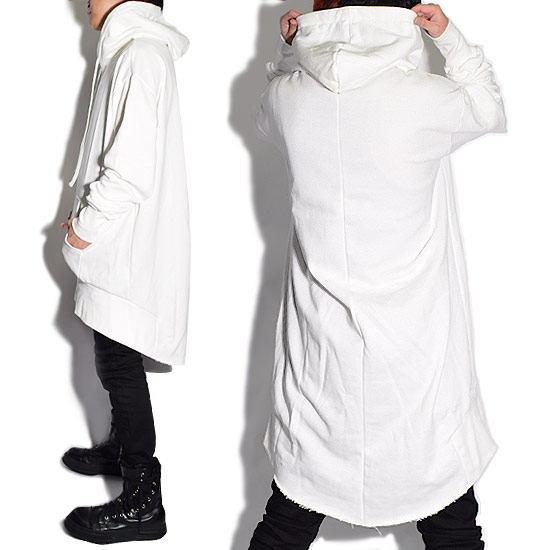 期間限定pt5倍 ロングtシャツ メンズ ロングパーカー ロング丈 ワンピース 変形 フードワンピース カットソー ホワイト 白 アレグロ 個性的 V系 ビジュアル系 モード系 ファッション トップス 春 秋 冬 新作 衣装 ユニセックス レディース 裏毛 防寒 アウター