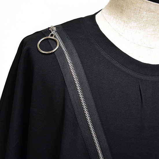 開店祝い モード系 Tシャツ メンズ カットソー ジッパー Zip 切替 アシンメトリー オーバーサイズ カットソー インポート ブラック 黒 春 夏 お兄系 ホスト V系 ビジュアル系 モード系ブランド ストリート系ファッション 衣装 Allegro アレグロ レディース Alcw Seal