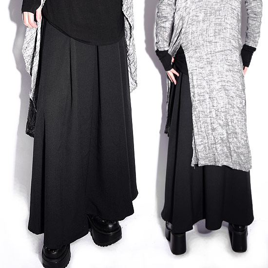 ロングスカート メンズ スカート メンズファッション ブラック 黒 変形 モード系 メンズ ワイドパンツ ワイドスカート 袴パンツ AS SUPER SONIC 新作 秋 冬 個性的 きれい目 ホスト V系 ビジュアル系 モード系 ストリート系 ビター系 BITTER系 衣装 スタイル 日本製