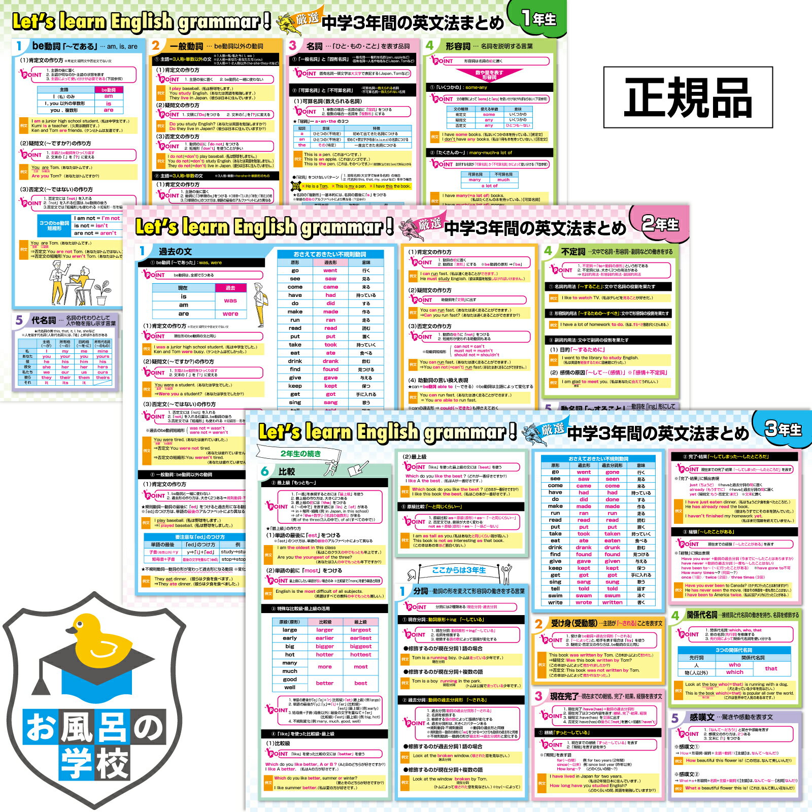 中学3年間の英文法まとめ お風呂ポスター 3枚セット 高校受験 TOEIC B3サイズ 横51.5cm 縦36.4cm 英語 英会話 お風呂 知育 ポスター 中学生 防水 勉強 便利グッズ お風呂の学校 日本製 トイレ …