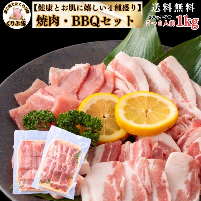 国産 宮崎ブランド豚 BBQ 焼肉 1000g 各200g5，6人前 送料無料 母の日 父の日 贈答 ギフト&集まり&家庭用にも