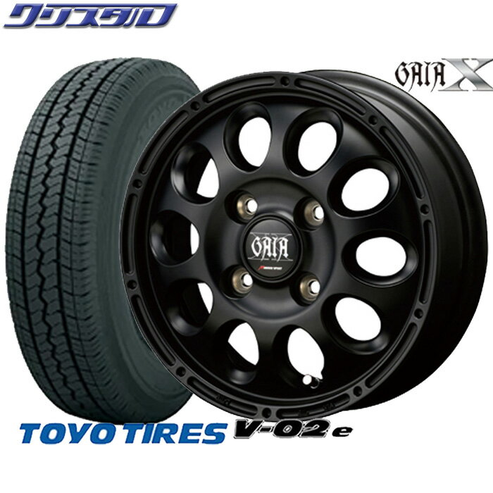 新品 145R12 6PR チューブレス 2021年製 TOYO TIRES トーヨータイヤ V-02e ホイールセット 4本 MID GAIA X ガイアクロス 1240+42 4/100 12インチ 4.00B +42 ホール数:4 PCD:100 マットブラック