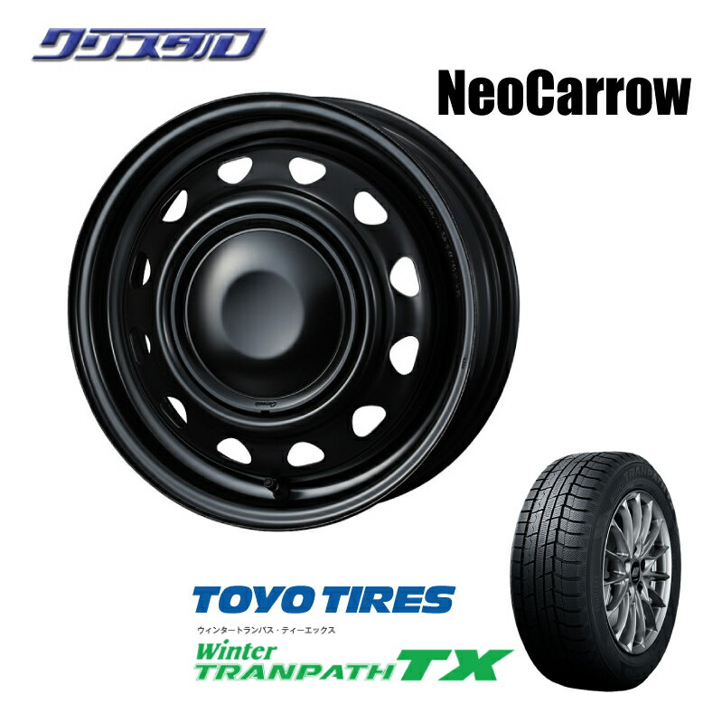 軽自動車用 155/65R14 TOYO トーヨータイヤ ウインタートランパス TX 2022年製 スタッドレスタイヤ ホイールセット 4本 ウェッズ ネオキャロ 14インチ 4.5J +45 ホイール数:4 4穴 PCD100 セミマッドブラック/ブラックキャップ