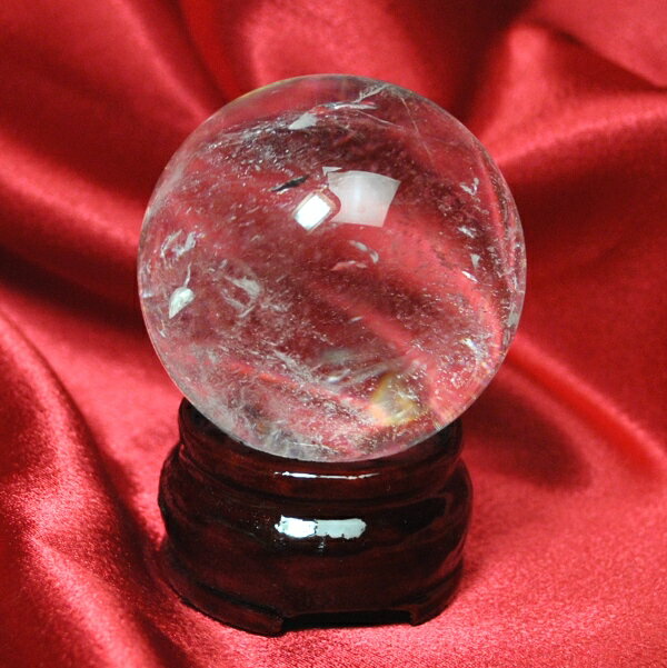 【ブラジル産水晶球】完全天然本水晶玉（自然なクラック入り）重さ160g 直径約50mm ◆写真現品販売　置物用木製台座付き