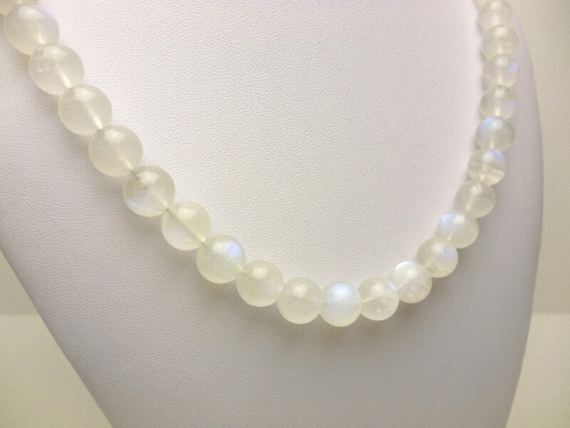 【女性の運気を高める定番パワーストーン】ALL10mm玉 ALLロイヤルブルームーンストーンネックレス（ハイパーフロロカーボンワイヤー・3重巻きブレスレットにもなる2WAYアイテム）