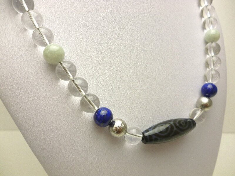 【龍眼天珠＆強力波動＆永く運気安定＆レベルUP】 龍眼天珠＆ALL10mm玉 ギベオン&ラピスラズリ&本翡翠&本水晶ネックレス（ハイパーフロロカーボンワイヤー・3重巻きブレスレットにもなる2WAYアイテム）