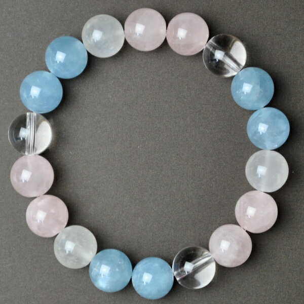 【遠距離恋愛や復縁を応援】 アクアマリン&ロイヤルブルームーンストーン&ローズクォーツ&透明本水晶ブレスレット（ALL10mm玉タイプ)＜返品・交換可＞無料サイズ変更保証付き