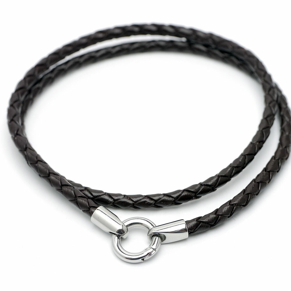 楽天が発送 ge ペンダント専用 レザー チョーカー 革紐 焦げ茶[40cm 45cm 50cm 60cm]幅4mm メンズ ステンレス 編み込み ダーク ブラウン ネックレス 本革 皮 ひも バイカーズ 首輪[logi]