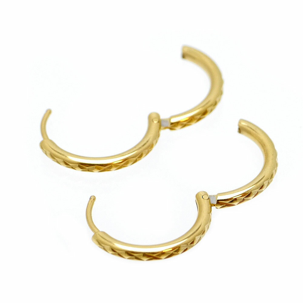 カラー フープ ピアス メンズ m1 柄入り [金 径20mm 厚2.5mm] サージカル ステンレス 316L 2個ペア セット(ゴールド シンプル ペアルック カップル 恋人 レディース プレゼント イヤリング)