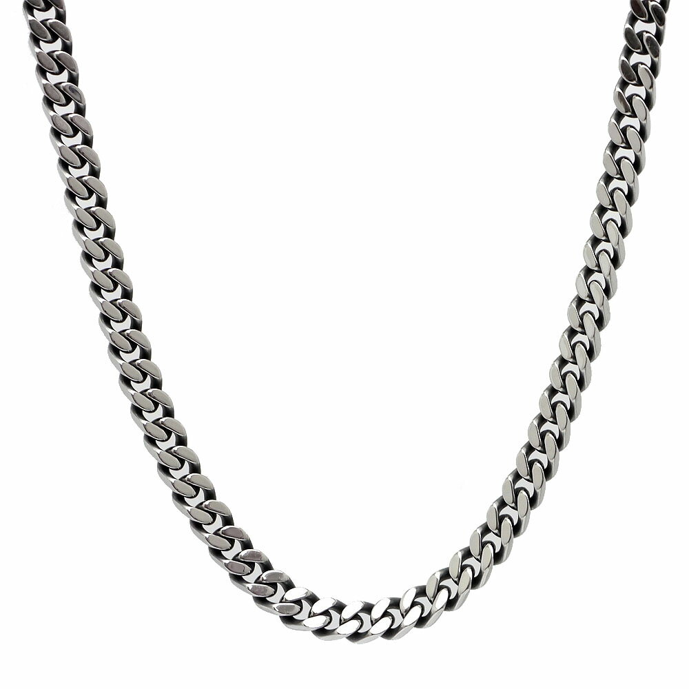 Rakuten - 喜平 ネックレス[銀色 4面カット 幅8mm 厚3.5mm 長さ60cm]メンズ m2 ステンレス 燻し加工 (キヘイ チェーン ビンテージ アンティーク)