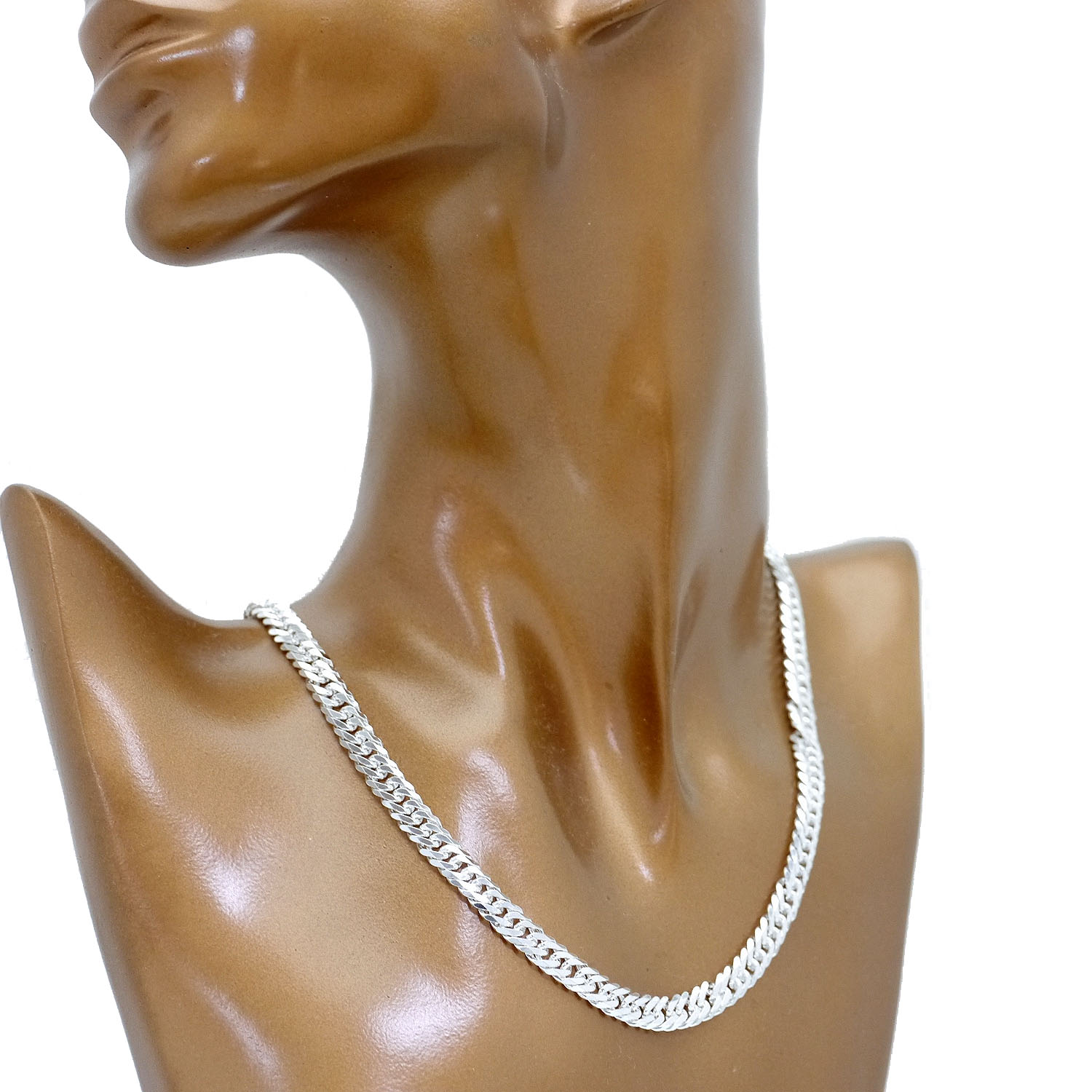 イタリア製 シルバー925 ダブル 喜平 ネックレス メンズ ko [白銀色 6面カット 幅5mm 厚み1.7mm][長さ45cm 50cm 55cm 60cm] クリップ式 (細め チェーン キヘイ イタリアン イタリー シルバーアクセサリー hip hop ヒップホップ 細目) 2