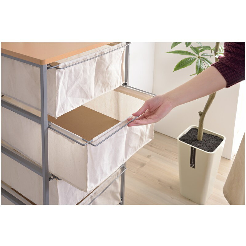 チェスト 4段 キャスター付き 引き出し 収納 おしゃれ 布製 衣類収納 ワゴン 洗面所収納 ランドリー収納 4段ラック 天板付き キャンバス生地 収納家具 シンプル 白 ホワイト アイボリー シンプル ナチュラル [2]