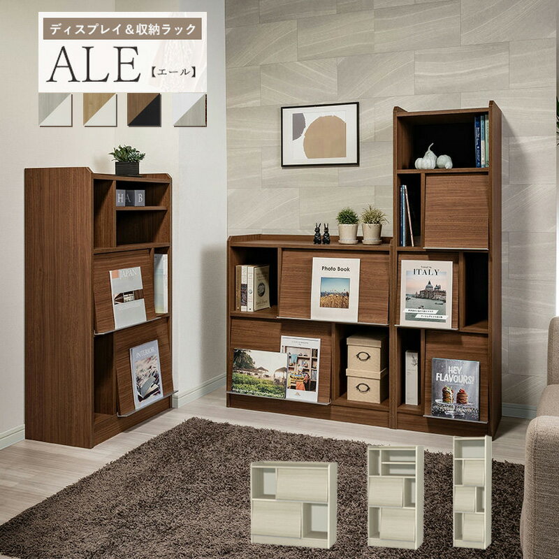ディスプレイラック ALE-1260 ロータイプ ミドルタイプ トールタイプ 日本製 フラップ扉 収納棚 扉付き 2段 3段 4段 本棚 飾り棚 北欧 おしゃれ リビング収納 マガジンラック デザインラック 木製 A4 リビング 廊下 書斎 一人暮らし 家族