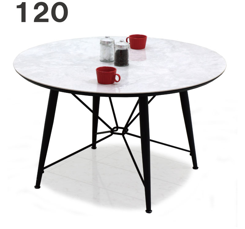 Rakuten - 丸テーブル セラミック 120cm 120センチ 大理石調 白 北欧 円形テーブル 4人 4人掛け セラミックテーブル ダイニングテーブル 丸 ラウンドテーブル カフェテーブル 食卓テーブル 丸形 丸型 円卓 円型 円形 ホワイト 光沢 艶 おしゃれ シンプル カジュアル