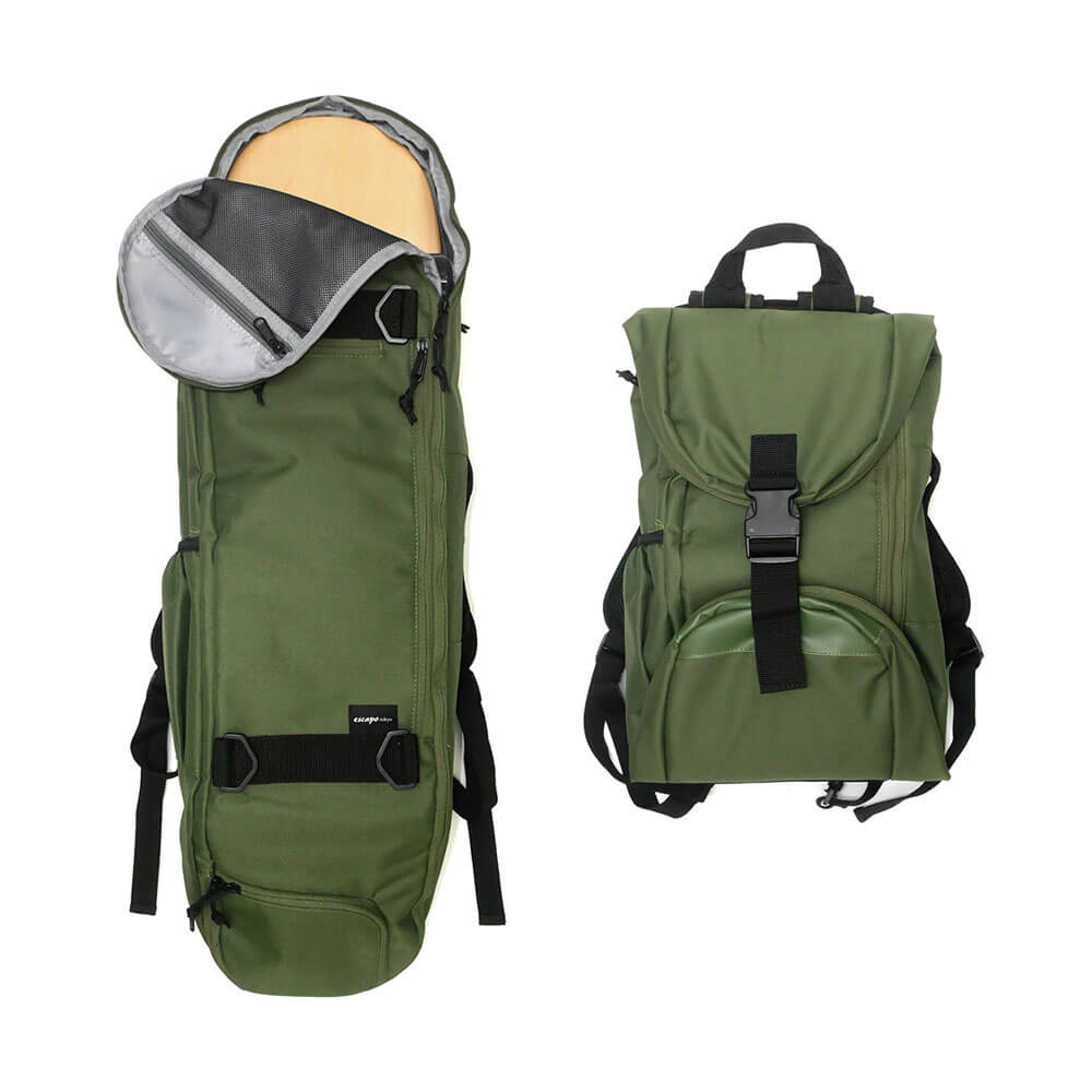 スケートボード収納可能 ESCAPO.TOKYO SKATE BAG エスカポ バッグ バックパック リュック E23 OLIVE/GREY スケートボード スケボー