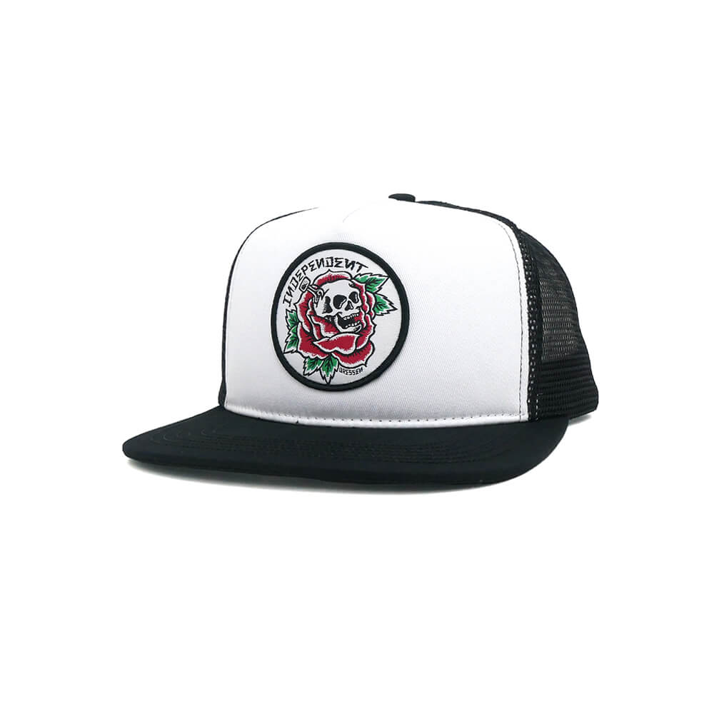 樂天商城 - INDEPENDENT MESHCAP インディペンデント メッシュキャップ DRESSEN SKULL ROSE TRUCKER SNAPBACK WHITE/BLACK スケートボード スケボー