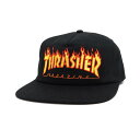 スラッシャー THRASHER CAP スラッシャー キャップ FLAME EMBROIDED SNAPBACK BLACK（US企画） スケートボード スケボー