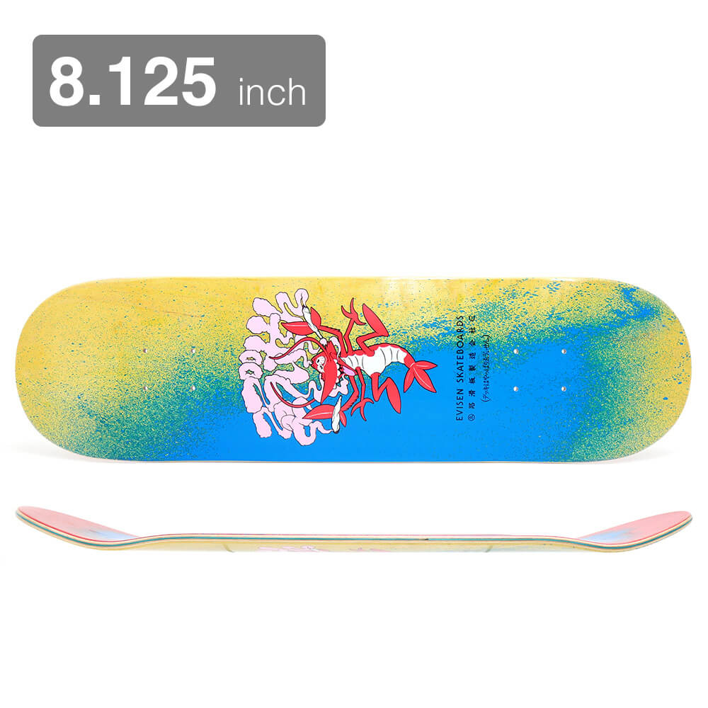 【EVISEN / DECK】 スケボー・スケートボードのドメスティックデッキブランド、EVISEN（エビセン）。 長さ80.7cm　幅20.7cm　ノーズ17.8cm　テール17.3cm ウィールベース35.6cm　コンケーブ（中）　/　キック（強） ※ステインカラー（木目）の色合いはそれぞれ異なります。ご了承の上、ご注文下さい。 デッキをご購入の際、当店オリジナルのデッキテープがサービスとなります。 その他のデッキテープをご希望の方は、別途ご注文下さい。 *デッキテープを貼ってご注文の場合、返品/交換/キャンセルの対象外となります。 （コンプリートセットをご希望の方） スケートボードを完成させる為には【デッキ、トラック、ウィール】の3点が必要となります。 気軽にスケートボードを始めて頂く為に、足回りのセットをご用意しております。 こちらも是非ご覧になって下さい。 【トラック＆ウィールセット】はこちら *商品によって多少の誤差がある事をご了承下さい。 *当店舗に掲載の写真・文章の無断転載を禁じます。