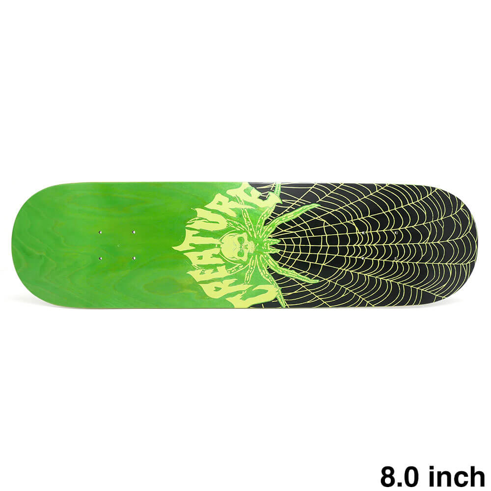【CREATURE / DECK】 スケボー・スケートボードのデッキブランド、CREATURE（クリーチャー）。 長さ：80.7cm　/　幅：20.4cm ノーズ：17.7cm　/　テール：17.2cm ウィールベース：35.9cm コンケーブ：中　/　キック：強 ※ステインカラー（木目）の色合いはそれぞれ異なります。ご了承の上、ご注文下さい。 デッキをご購入の際、当店オリジナルのデッキテープがサービスとなります。 その他のデッキテープをご希望の方は、別途ご注文下さい。 *デッキテープを貼ってご注文の場合、返品/交換/キャンセルの対象外となります。 （コンプリートセットをご希望の方） スケートボードを完成させる為には【デッキ、トラック、ウィール】の3点が必要となります。 気軽にスケートボードを始めて頂く為に、足回りのセットをご用意しております。 こちらも是非ご覧になって下さい。 【トラック＆ウィールセット】はこちら *商品によって多少の誤差がある事をご了承下さい。 *当店舗に掲載の写真・文章の無断転載を禁じます。
