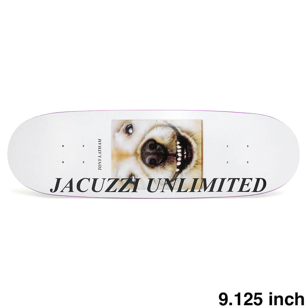 【JACUZZI / DECK】 LOUIE BARLETTA が手掛けるスケボー・スケートボードのデッキブランド、JACUZZI（ジャグジー）。 長さ：82.0cm　/　幅：23.2cm ノーズ：18.6cm　/　テール：17.2cm ウィールベース：36.4cm コンケーブ：中　/　キック：強 トラック幅 ノーズ側：22.3cm　/　テール側：22.1cm ※デッキテープを貼る面のカラーはアソート（ランダム）となり、お選び頂く事はできません。ステインカラー（木目）の色合いはそれぞれ異なります。ご了承の上、ご注文下さい。 デッキをご購入の際、当店オリジナルのデッキテープがサービスとなります。 その他のデッキテープをご希望の方は、別途ご注文下さい。 *デッキテープを貼ってご注文の場合、返品/交換/キャンセルの対象外となります。 （コンプリートセットをご希望の方） スケートボードを完成させる為には【デッキ、トラック、ウィール】の3点が必要となります。 気軽にスケートボードを始めて頂く為に、足回りのセットをご用意しております。 こちらも是非ご覧になって下さい。 【トラック＆ウィールセット】はこちら *商品によって多少の誤差がある事をご了承下さい。 *当店舗に掲載の写真・文章の無断転載を禁じます。