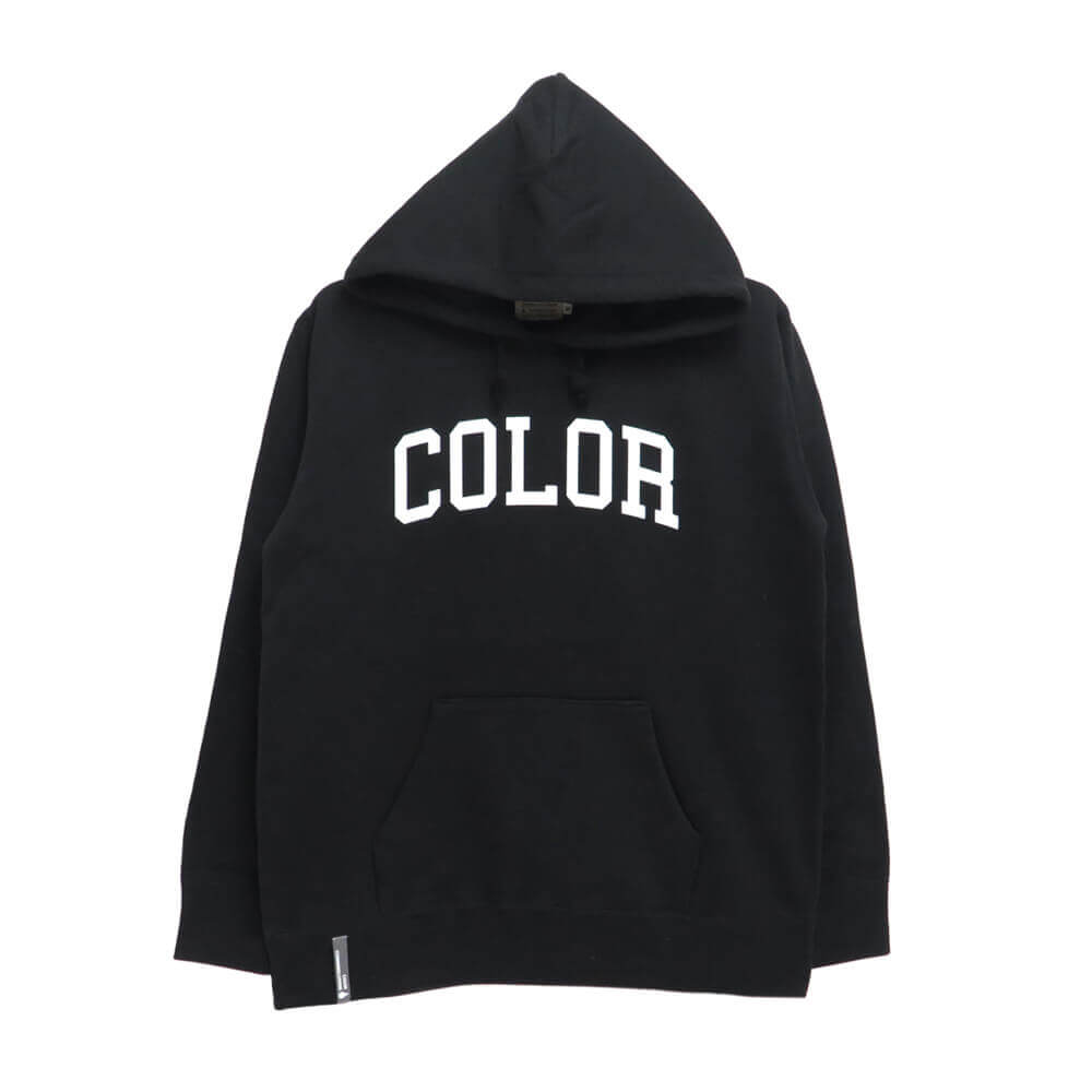 COLOR COMMUNICATIONS HOOD カラーコミュニケーションズ パーカー COLLOGE FLOCK BLACK スケートボード スケボー