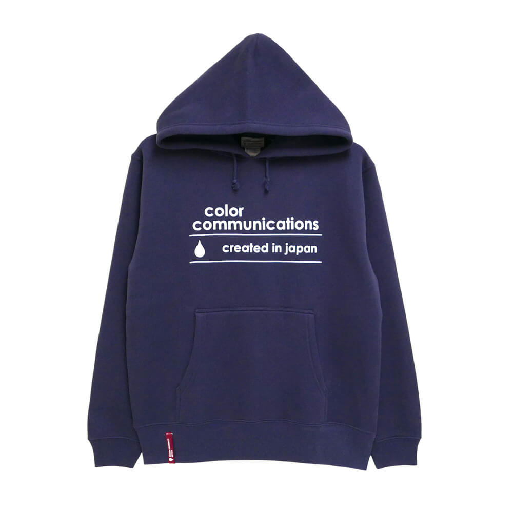 COLOR COMMUNICATIONS HOOD カラーコミュニケーションズ パーカー CREATED IN JAPAN LOGO NAVY スケートボード スケボー