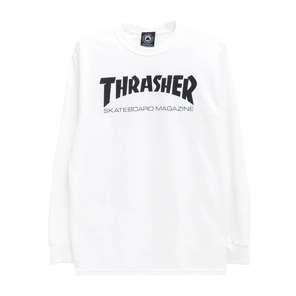 THRASHER LONG SLEEVE スラッシャー ロングスリーブTシャツ SKATE MAG WHITE（US企画） スケートボード スケボー