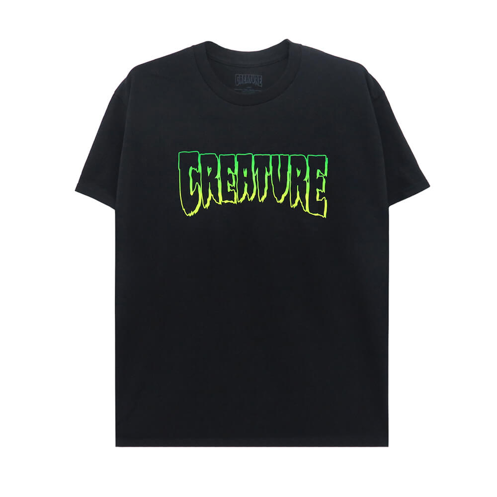 CREATURE T-SHIRT クリーチャー Tシャツ LOGO OUTLINE BLACK/GREEN スケートボード スケボー
