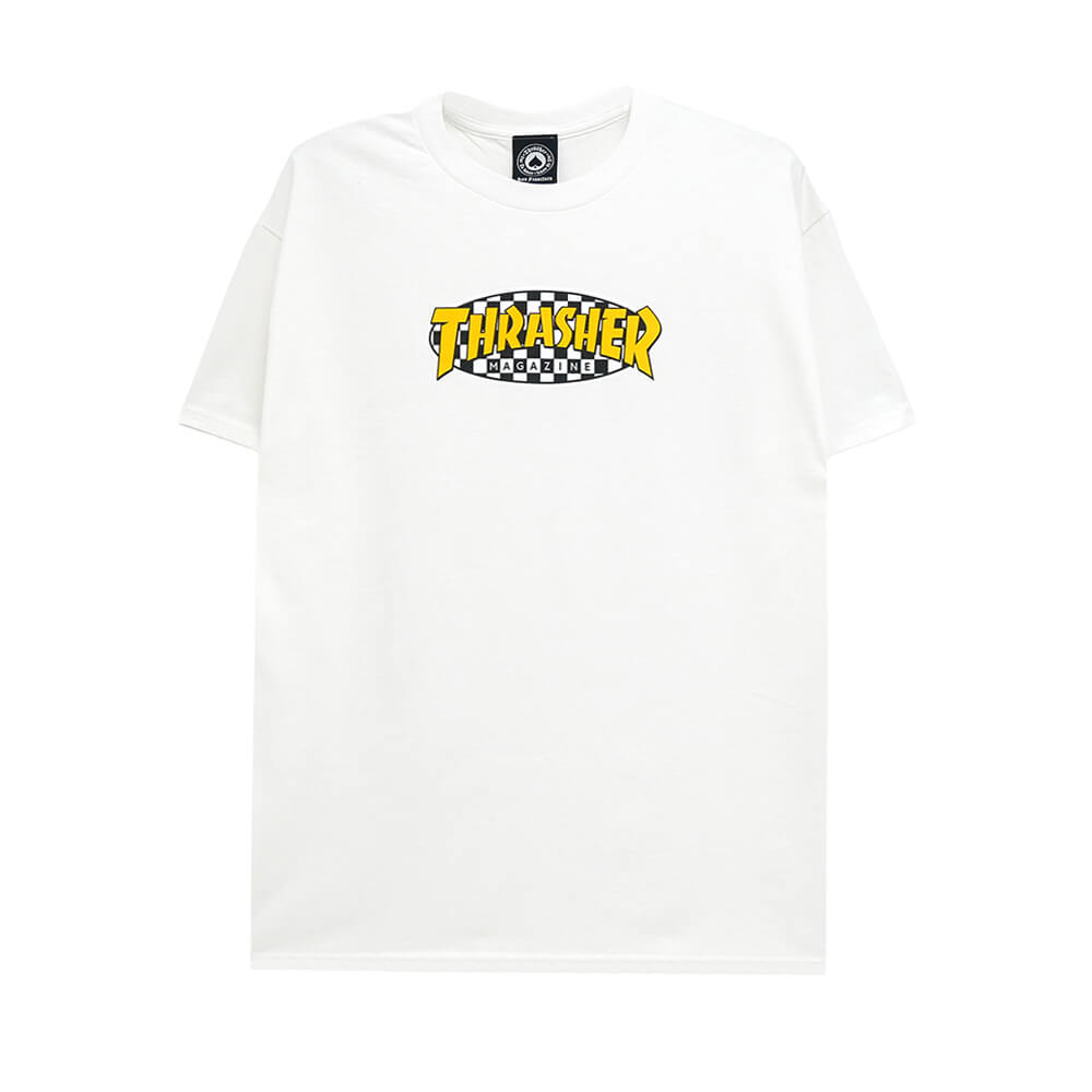 樂天商城 - THRASHER T-SHIRT スラッシャー Tシャツ CHECKERED OVAL WHITE（US企画） スケートボード スケボー
