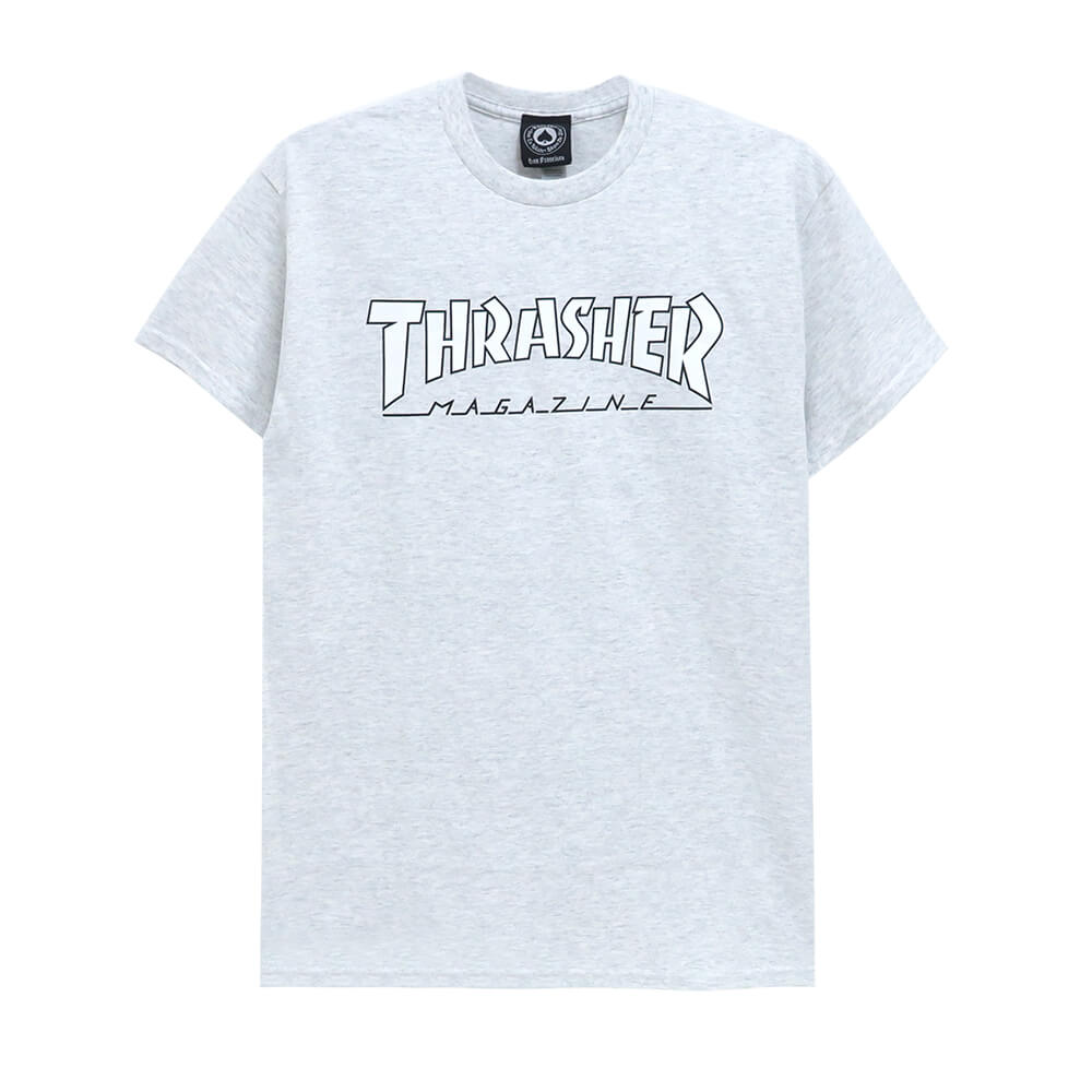 THRASHER T-SHIRT スラッシャー Tシャツ OUTLINED GREY/WHITE（US企画） スケートボード スケボー