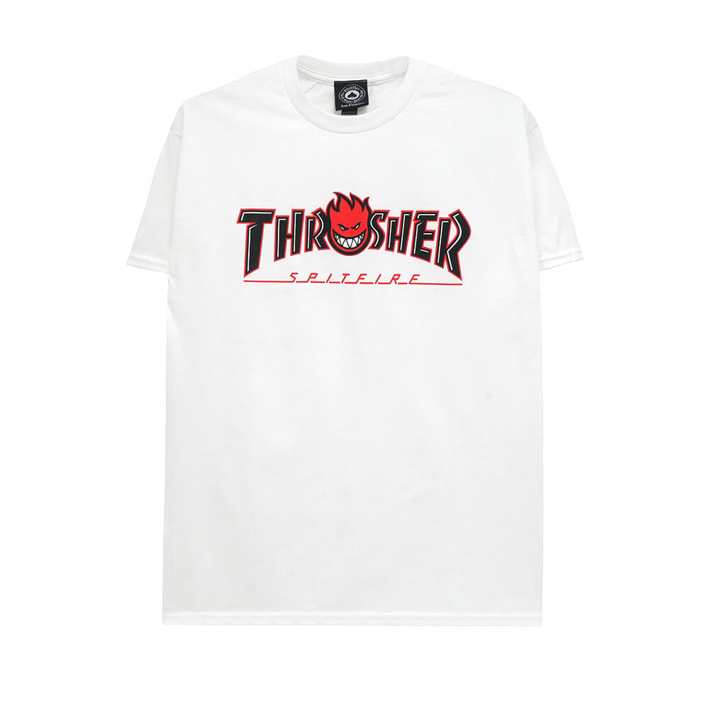 THRASHER T-SHIRT スラッシャー Tシャツ THRASHER x SPITFIRE BIGHEAD OUTLINE WHITE（US企画） スケートボード スケボー