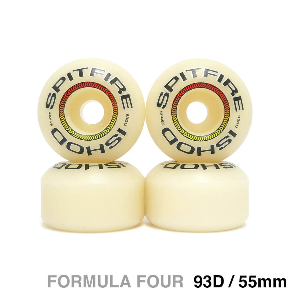 【SPITFIRE / WHEEL / FORMULA FOUR・F4】 スケボー・スケートボードのウィールブランド、SPITFIRE（スピットファイヤー）。 SPITFIREが独自に開発した良質なウレタン素材により従来よりも重量は軽くスピードも早い、なおかつパンクしにくいハイパフォーマンスウィール。 LOCK-INS と CLASSIC が融合した ISHOD リクエストのカスタムシェイプ。 内側は垂直にカットされカーブ、レール、コーピングをしっかりとロックし、外側は CLASSIC シェイプでスラッピー、ウォールトリック等、デッキを上へと綺麗に持ち上げられます。 4個1セット（スケートボード1台分） 幅：34mm 接地面：19.9mm 硬さ：93DURO シェイプ：LOCK-IN CLASSIC（左右非対称） ※製造上の過程によるウレタン成分の混ぜ跡（若干の変色）や多少の気泡の跡が発生することがあります。ご了承の上、ご注文下さい。 *商品によって多少の誤差がある事をご了承下さい。 *当店舗に掲載の写真・文章の無断転載を禁じます。