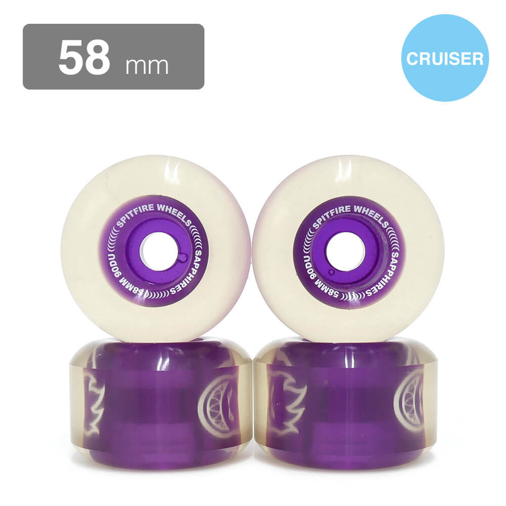 SPITFIRE WHEEL スピットファイヤー ソフトウィール（クルーザー） SAPPHIRES 90DU CRUISER RADIALS クリア/紫 58mm スケートボード スケボー