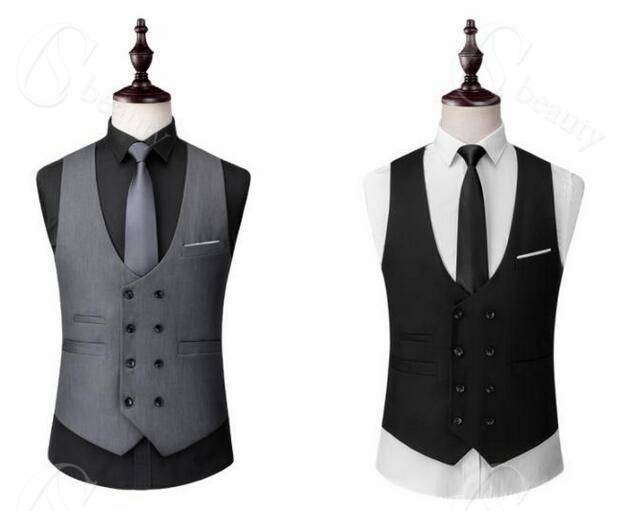 メンズ　ベスト ジレベスト ビジネス　ジレ　ダブルボタン　スーツベスト ビジネス コーディネート 紳士服　結婚式　二次会　略礼服　グレー　ブラック