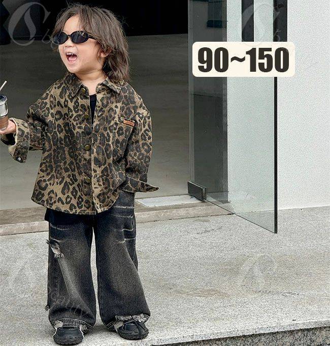 Long-Sleeved - トップス 前開き ブラウス シャツ 男の子 シャツ キッズ ジュニア ベビー 豹柄シャツ ネルシャツ 長袖 綿100% 子供服