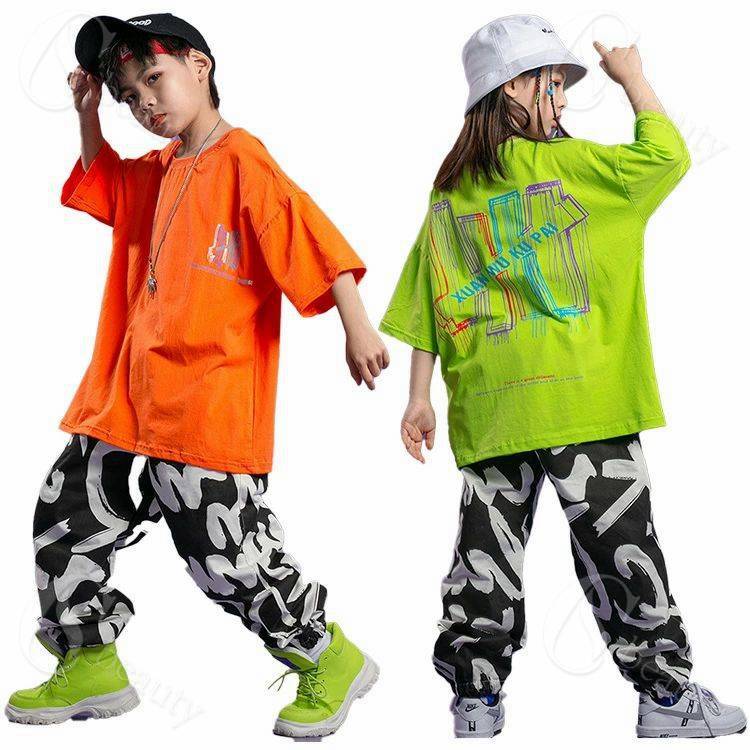Rakuten - 韓国子供服 セットアップ 緑シャツ ダンス衣装 キッズ オレンジ シャツ 男の子 女の子 K-POP ストリート 110-180cm