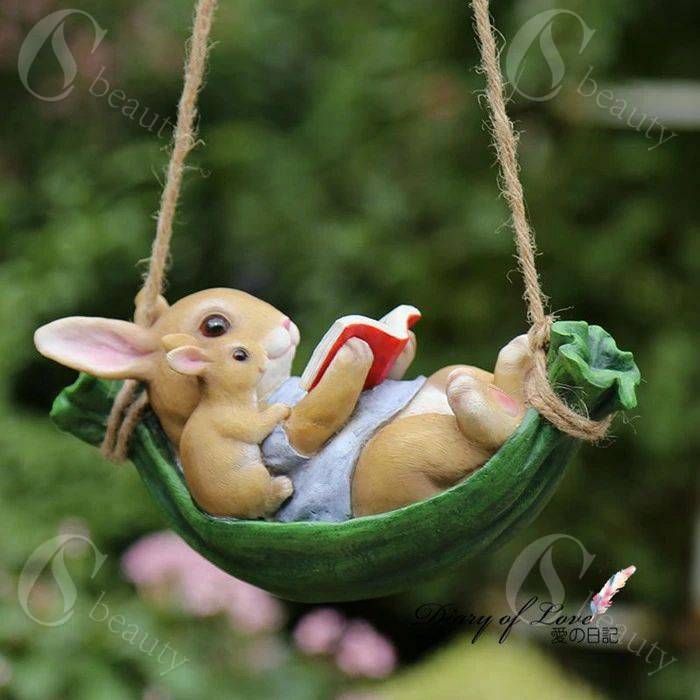 置物 ガーデンオーナメント 精巧ポリ製オーナメント 野ウサギちゃん ラビット ガーデン ガーデニング ..