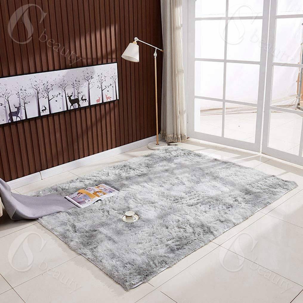 洗えるラグマット マイクロファイバーフラッフィラグカーペット ラグ ライトグレー マット 正方形 ラグ..