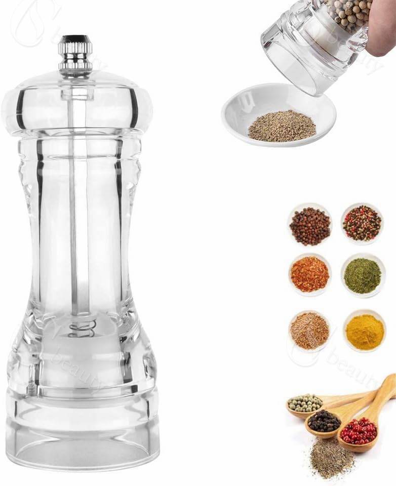 胡椒ミル ソルトミル 手動 粗さ調節簡単 スパイス用 香辛料のミル 透明 アクリル製 キッチン用品 ペッ..