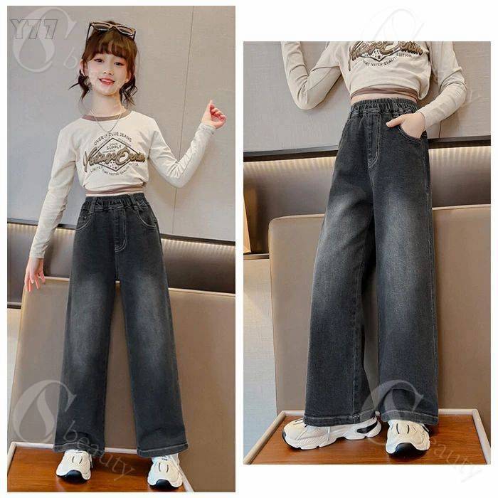 送料無料 子供服 女の子 春服 デニムパンツ デニムワイドパンツ 春秋 新品 長ズボン ジーンズ キッズ おしゃれ デニムパンツ かわいい 無地 ロングパンツ 通学着 ガールズ ボトムス デニムパンツ ブラック デニムワイドパンツ ファッション 120 130 140 150 160 170 csbeauty-10018632 CSビューティ 楽天市場支店 サンプル画像3