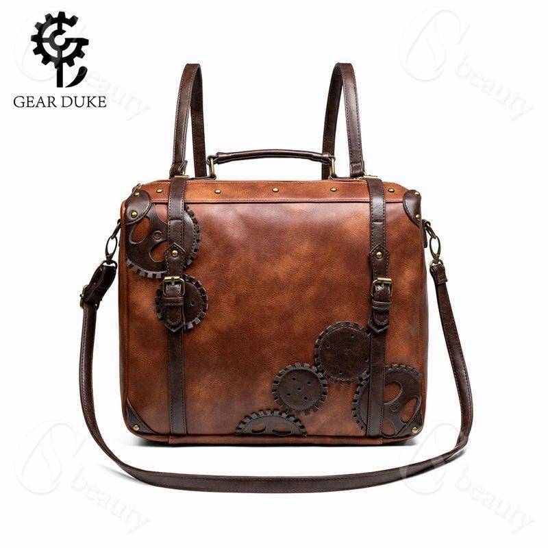 リュック 大人 スチームパンク風 バックパック レザー A4 PC リュックサック 斜め掛け 手持ち 3way オ..