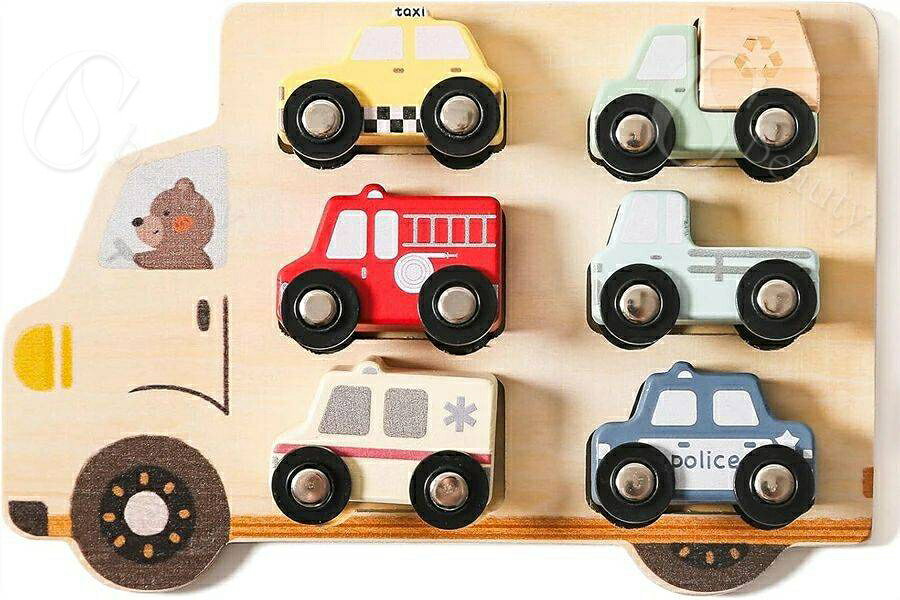 Puzzle - ミニカー おもちゃ 乗り物おもちゃ 木製 6点セット パズル 形合わせ 知育玩具 柔らかい 赤ちゃん ベビー 0歳〜1歳 2歳 3歳 新生児贈り物 プレゼント 女の子 男の子
