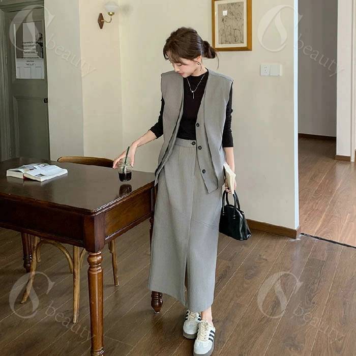 スカートスーツ レディース ベスト スカート セットアップ レディース ベスト ジレ スカートスーツ ス..