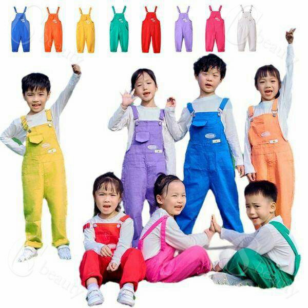 キッズダンス衣装 サロペット パンツ ブルー オレンジ イエロー グリーン レッド パープル バラ ホワイト オーバーオール キッズダンス 男の子 女の子 サロペット パンツ ボトムス 長ズボン ロングパンツ 舞台 団体服 演出服 ドラムショー 公演服 原宿系