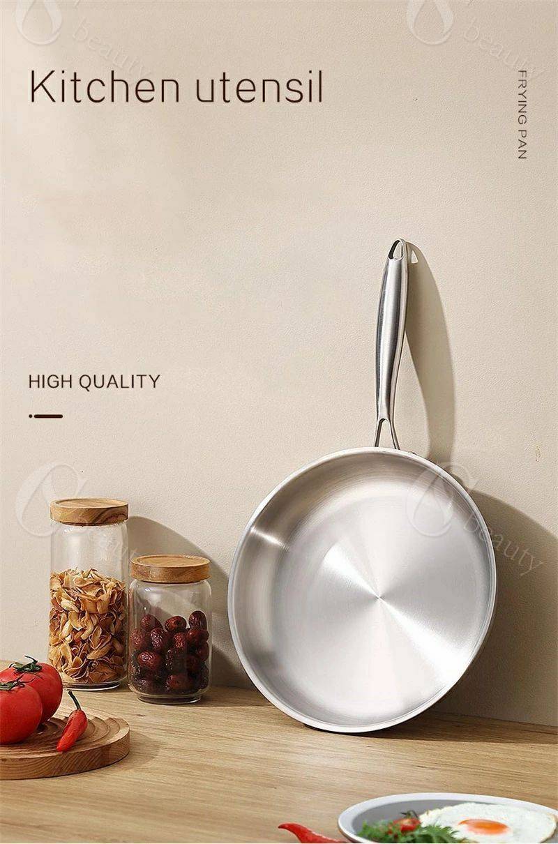 五層ステンレス コーティングなし ガラス蓋付き リベットなし 洗浄しやすい シェフ向け 多種コンロ対応 ノンスティック フライパン(4)